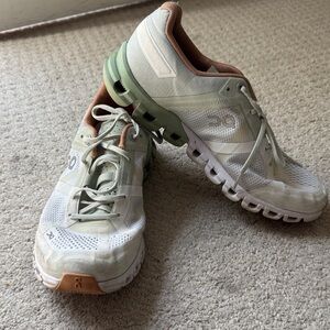 On Running Women's Cloudswift Sneakers in Sage, Tan and White
